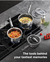 Load image into Gallery viewer, Roo*Mena / Nonstick Sauce Pan with Lid, Non-Toxic Tri-Ply Hybrid Ceramic Saucepan, 2.5 Quart Stainless Steel Pans, PFAS/PFOA/PTFE Free, Dishwasher &amp; Oven Safe, Induction Compatible
