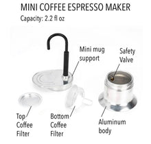 Load image into Gallery viewer, Single Cup Espresso Moka Maker &amp; New Black Vergnano Porcelain Espresso Cup &amp; Saucer
