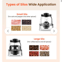 Load image into Gallery viewer, OKAN 585 Electric Salt &amp; Pepper Grinder – USB-C Rechargeable, Adjustable Ceramic Burr, One-Hand Operation with LED Light, 2 × 100ml Containers (200ml Total), Gift-Ready Kitchen Essential
