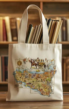 Load image into Gallery viewer, Sicily, Italy Map Canvas Tote Bag – Foldable, Machine Washable, Reusable Grocery Shoulder Bag Durable &amp; Stylish for Shopping,  (13x15 in)
