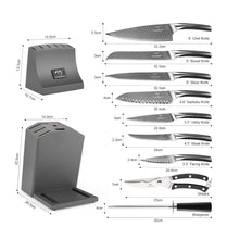 Load image into Gallery viewer, NF NANFANG BROTHERS Damascus Kitchen Knife Set, 15-Piece with Block, ABS Ergonomic Handle, Carving Fork, Disconnect-type Knife Block Set (Grey

