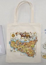 Load image into Gallery viewer, 1pc Sicily Italy Map Canvas Tote Bag – Foldable, Machine Washable, (13.7x15.7in)

