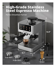 Load image into Gallery viewer, AIRMSEN Espresso Machines with Burr Grinder, 20 Bar, Milk Frother Steam Wand, Stainless Steel Coffee Maker for Home - Cappuccino Latte &amp; Cold Brew Iced Coffee Maker &amp; Americano
