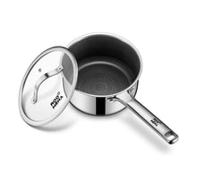 Load image into Gallery viewer, Roo*Mena / Nonstick Sauce Pan with Lid, Non-Toxic Tri-Ply Hybrid Ceramic Saucepan, 2.5 Quart Stainless Steel Pans, PFAS/PFOA/PTFE Free, Dishwasher &amp; Oven Safe, Induction Compatible
