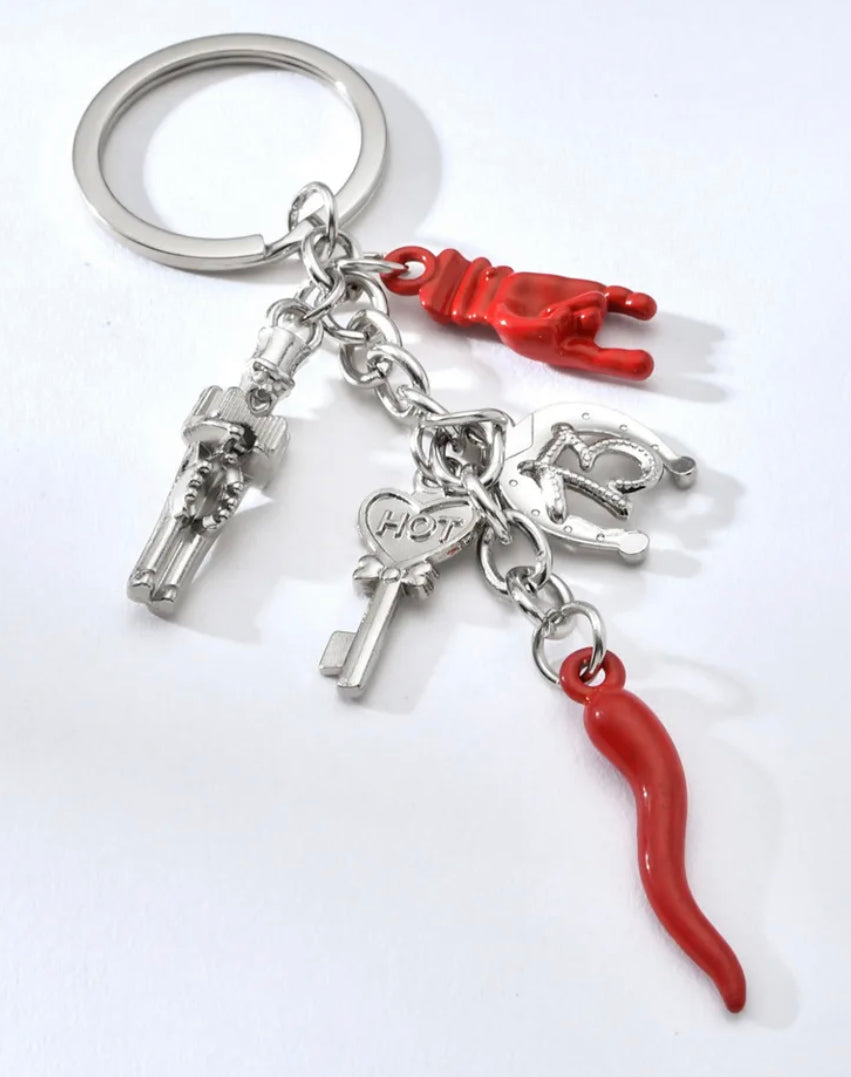 Metal Red Horn Keychain Keep away Evil Eye Pendant Alloy Key Chain