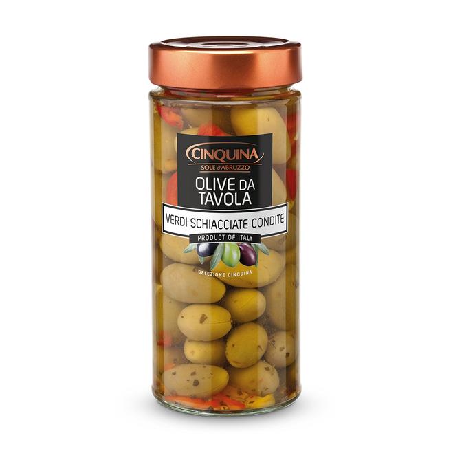 Cinquina Spicy Green Olives 580gm. (Case of 12)