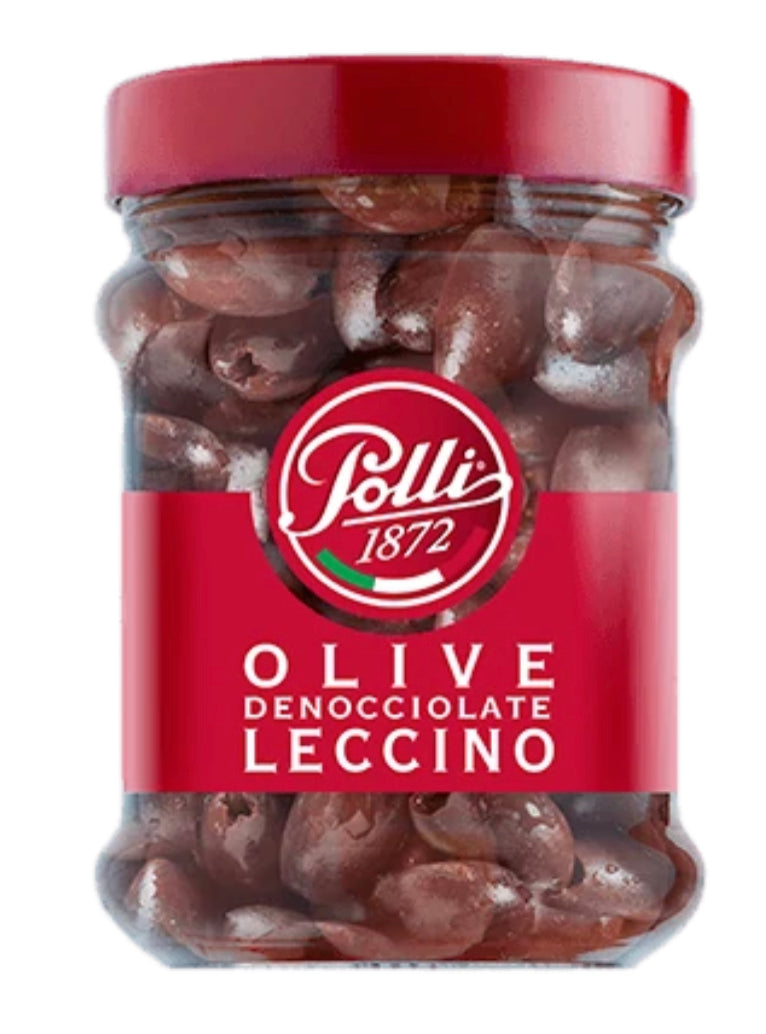 Polli Pitted Leccino Olives, 10.5 oz / 300grams (6-Jar Special)