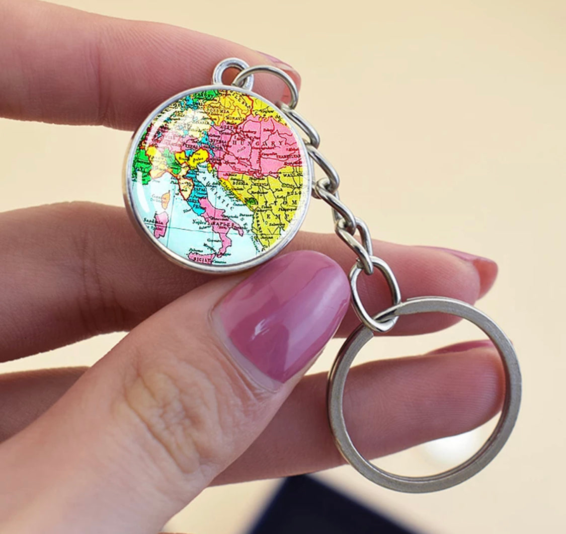 European Countries Map Keychain Italy Vintage Map Glass Ball Key Chain ...