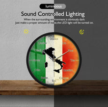 Load image into Gallery viewer, Italian Language Smart Wall Clock Italy Flag with Map Patriotic Home Decor Modern Design Sound Activated Night Light Wall Clock
