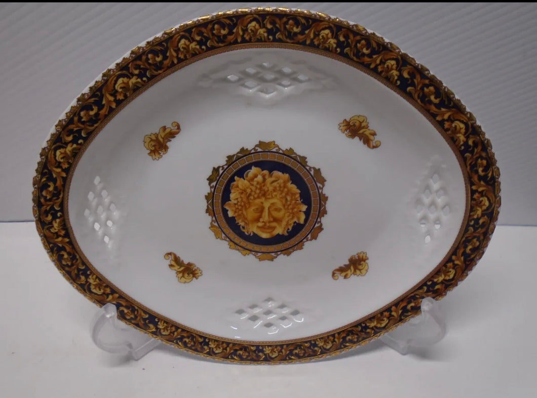 Bacchus Oval Plate T. Limoges 24 Carat Gold Gilt Porcelain Platter Dish Tray Reticulated Gold Gilded 9”Inch