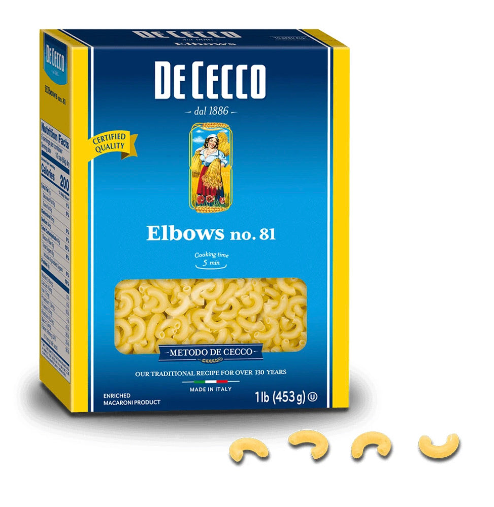 De Cecco - Elbows Pasta from Italy  no. 81 - 1 lb / 20 Packages per case