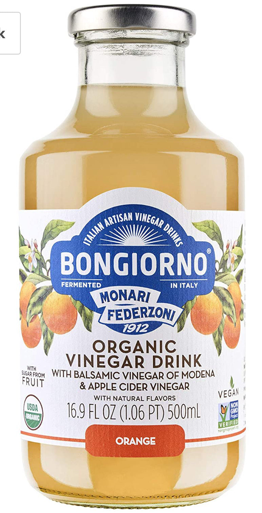 Bongiorno Organic Orange Vinegar Drink with Balsamic & Apple Cider Vinegar, 16.9 oz (6-Pack)