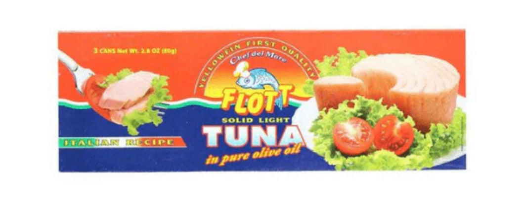 Flott Solid Light Yellowfin Tuna in Pure Olive Oil Cans, 3 x 2.8 oz