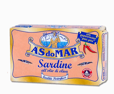 AS DO MAR SARDINES IN OLIVE OIL WITH HOT CHILI PEPPERS 120GR TIN ( Case of 50/ Tins )