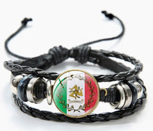 Load image into Gallery viewer, Trinacria Sicily, Italian Flag Bracelets Glass Art Dome Leather Wood Beads Wrist Bracelet for Lovers Gifts
