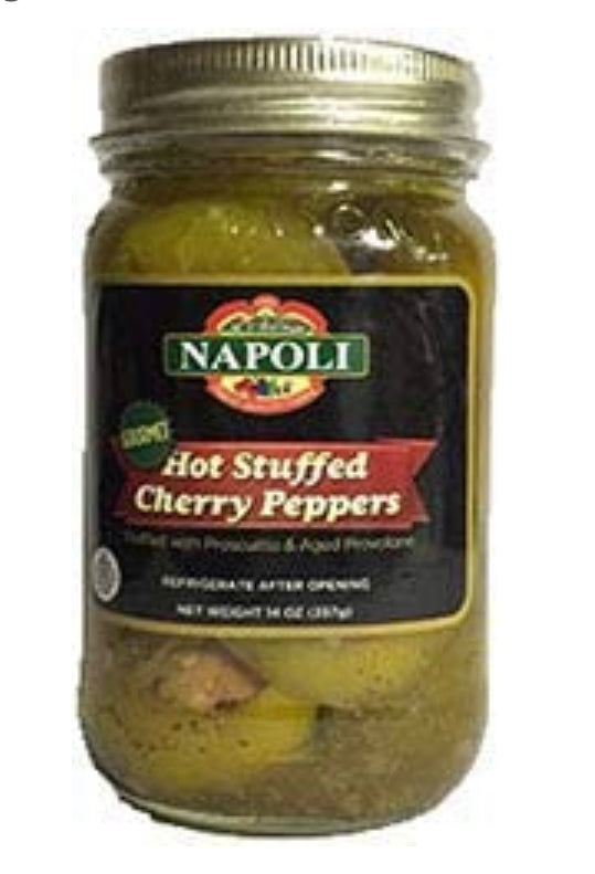 Napoli Hot Stuffed Cherry Peppers / Stuffed with Prosciutto & Aged Provalone 14oz / 397g (2-pack)