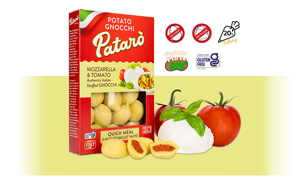 Pataro / MOZZARELLA & TOMATO STUFFED GNOCCHI 340gr. (Case of 6 Packs )