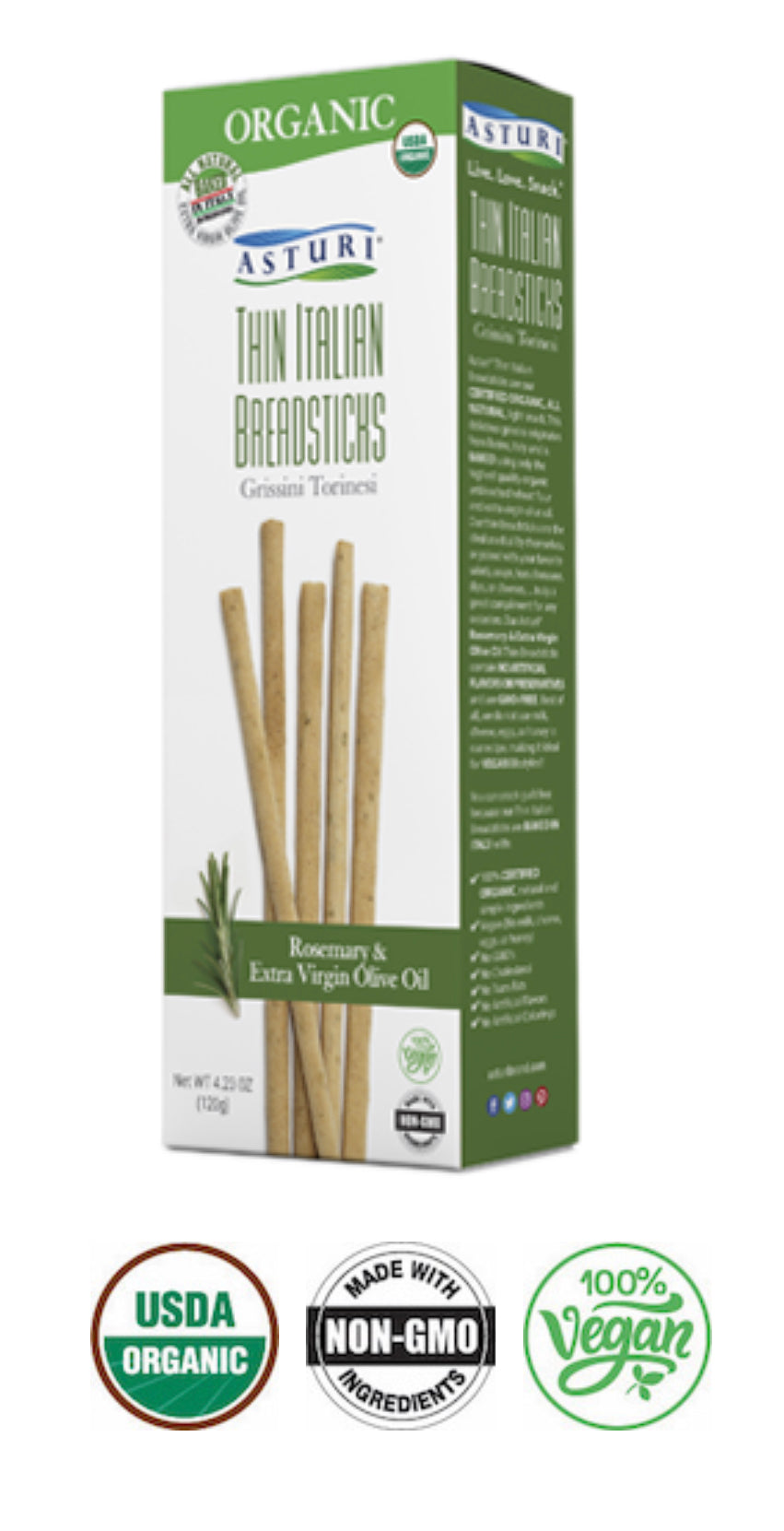 Rosemary & Extra Virgin Olive Oil Thin Breadsticks Asturi 4.2 oz (4 packs )