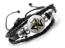 Load image into Gallery viewer, Trinacria Sicily, Silver &amp; Black Italian Bracelets Glass Art Dome Leather Wood Beads Wrist Bracelet for Lovers gifts
