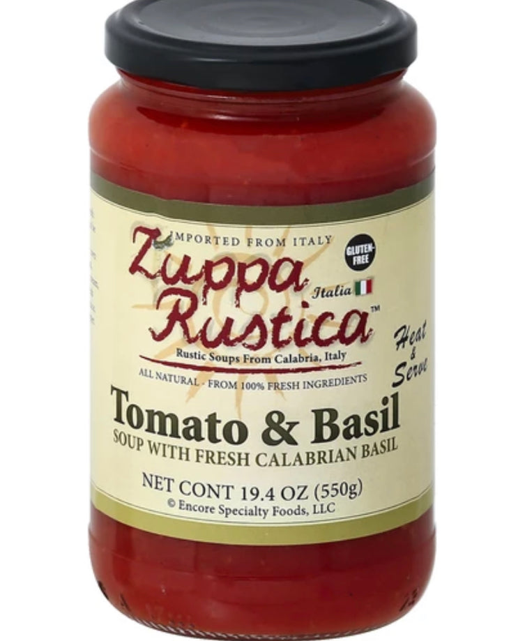 Zuppa Rustica Tomato & Basil Soup, with Fresh Calabrian Basil (4-Jars)