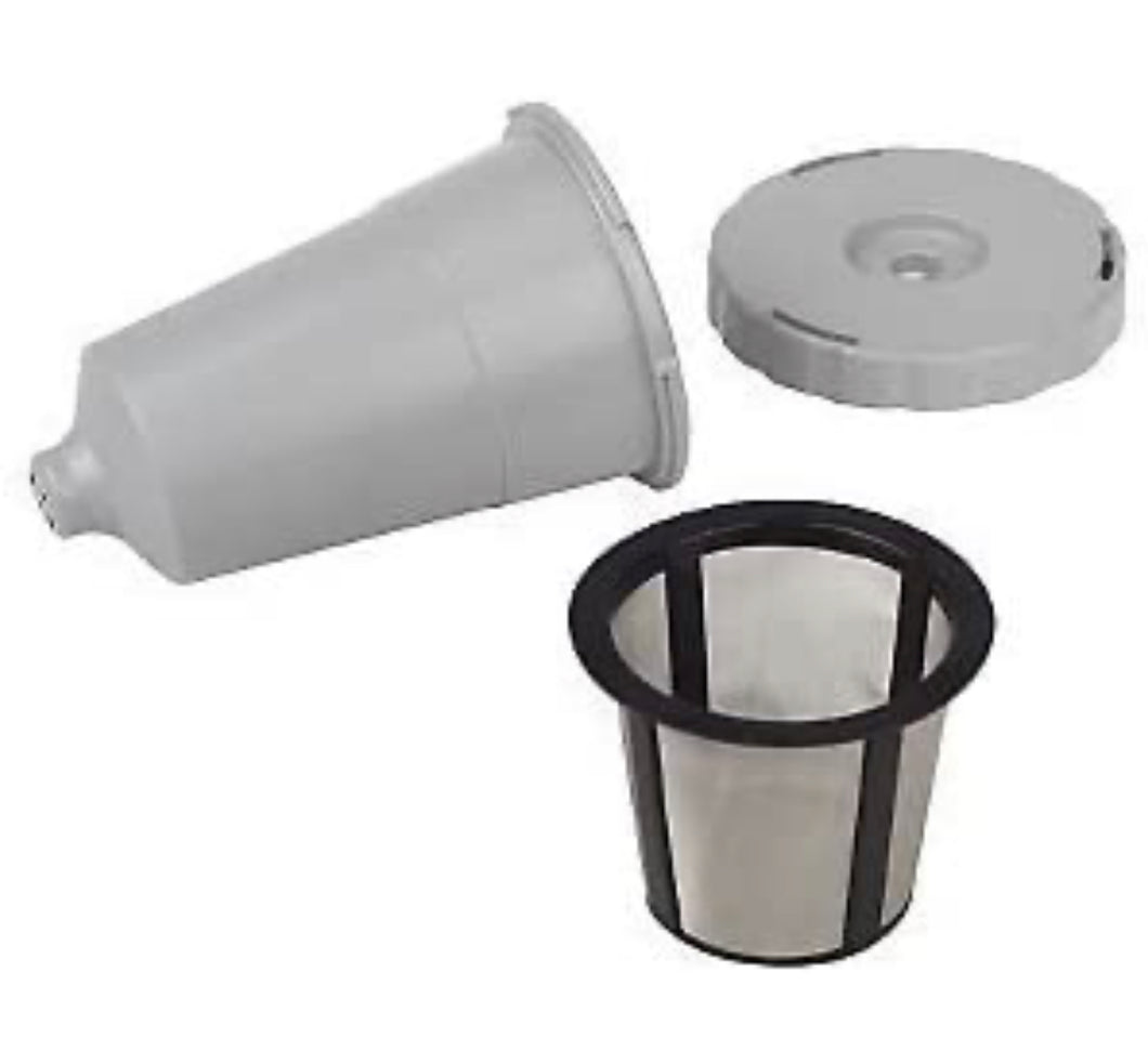 Reusable Coffee Holder and Filter Set, Grey 3 part with filter basket works with Keurig My K-Cup Home brewers by PureWater Filters