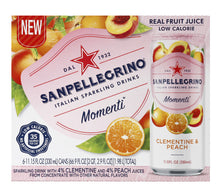 Load image into Gallery viewer, San Pellegrino Clementine &amp; Peach Sparkling Water 6/Pack Cans.
