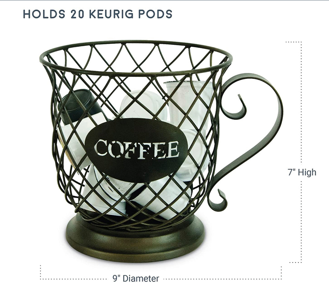 Coffee Pot Shaped Upright, Metal ~ K Cup, Keurig 26 Pod Holder