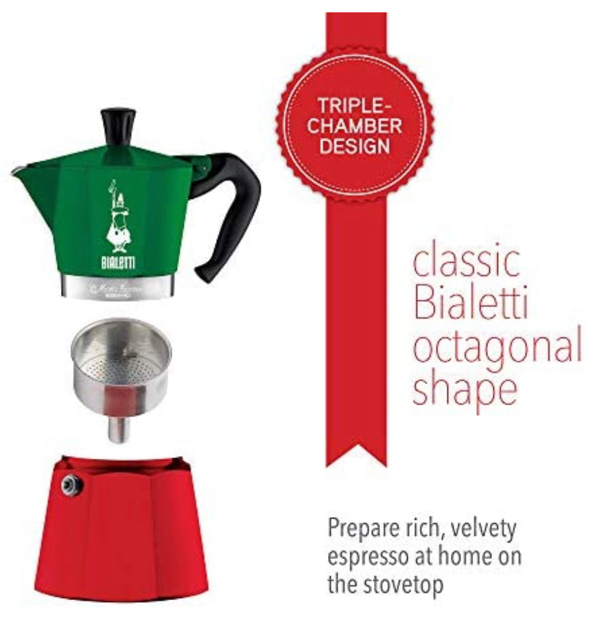 Bialetti - Moka Express Italia Collection: Iconic Stovetop Espresso Maker,  Makes Real Italian Coffee, Moka Pot 3 Cups (4.3 Oz - 130 Ml), Aluminium,  Colored in Red Green Silver: Home & Kitchen 
