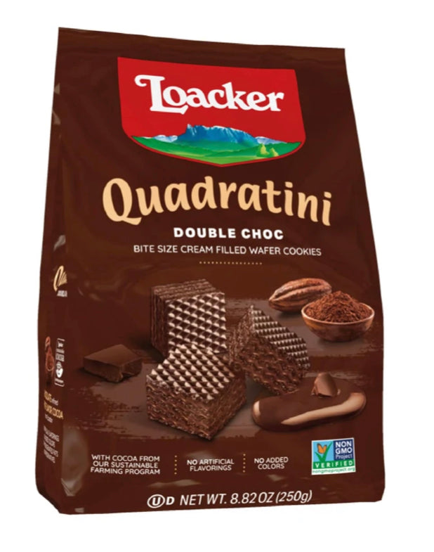 Loacker Quadratini Premium Double Choc Wafer Cookies, 250g/8.82oz (3-Pack Special)