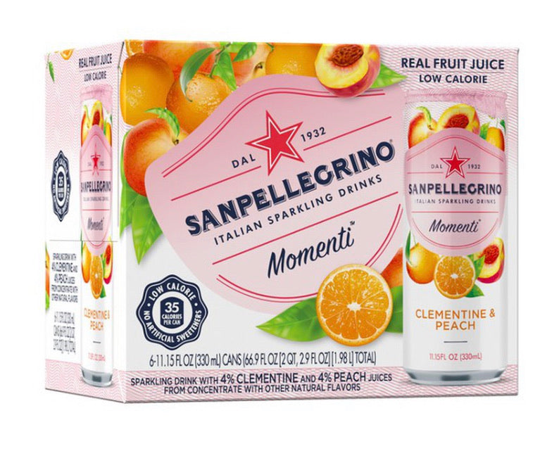 San Pellegrino Clementine & Peach Sparkling Water 6/Pack Cans.